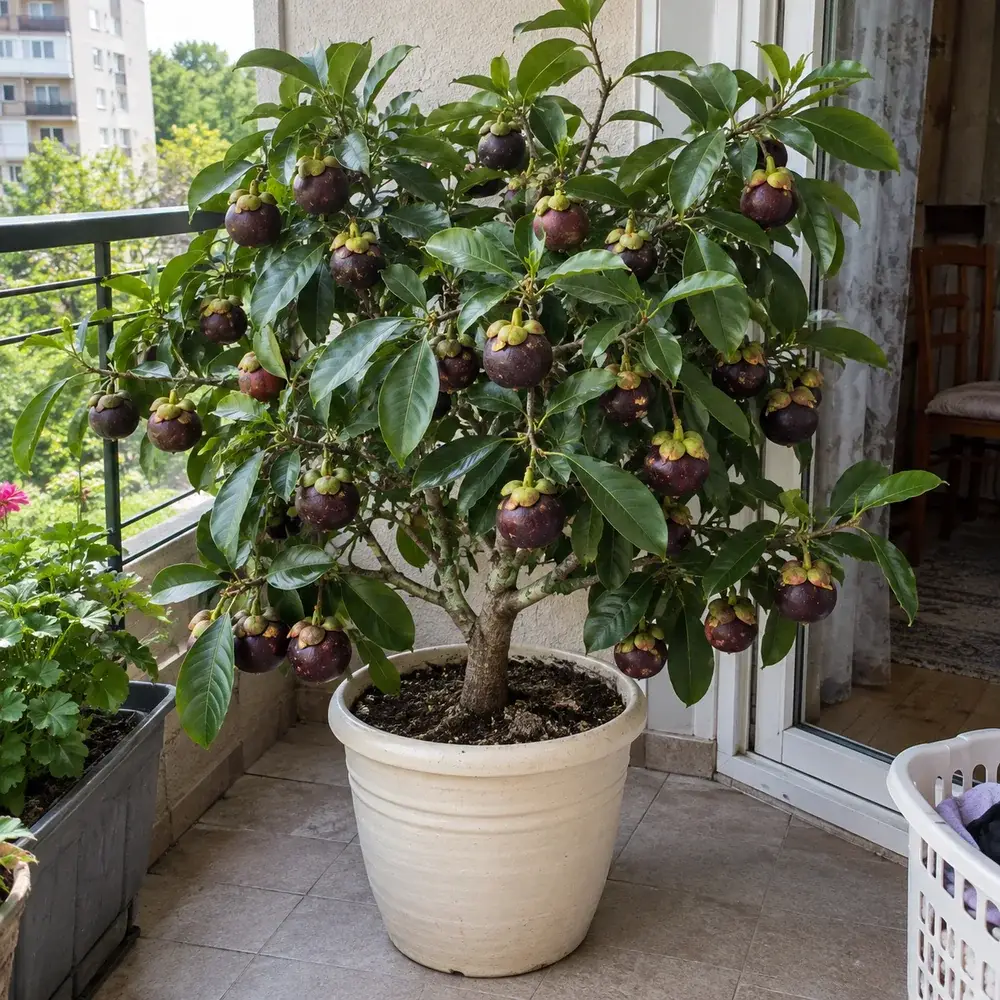 Мангостан на балконі влітку